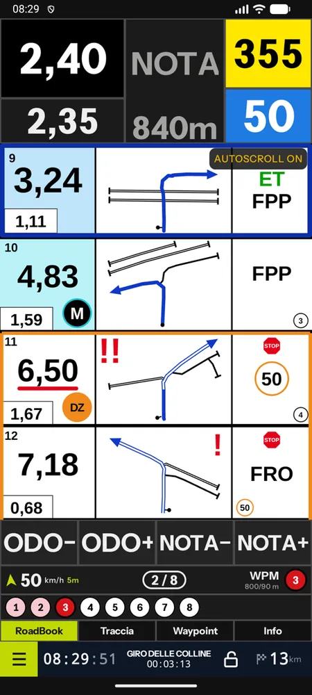 La scritta AUTOSCROLL ON sul RoadBook, che resta 3 secondi