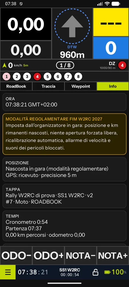 Il pannello Info con la modalità regolamentare FIM W2RC 2027