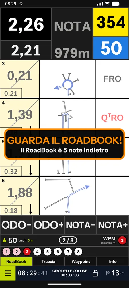 L'avviso GUARDA IL ROADBOOK! Il RoadBook è 5 note indietro