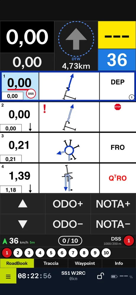 Il cockpit su iPhone con la nota attiva incorniciata e il blocco di stato in fondo