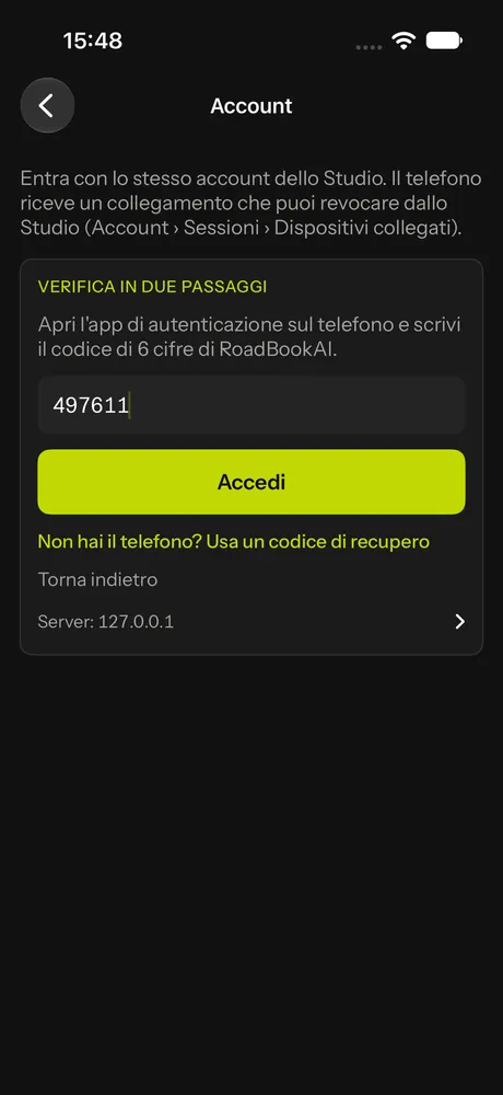 Il secondo passaggio con il codice di sei cifre