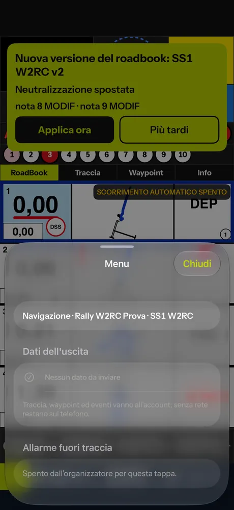 L'avviso della nuova versione nel cockpit con Applica ora e Più tardi